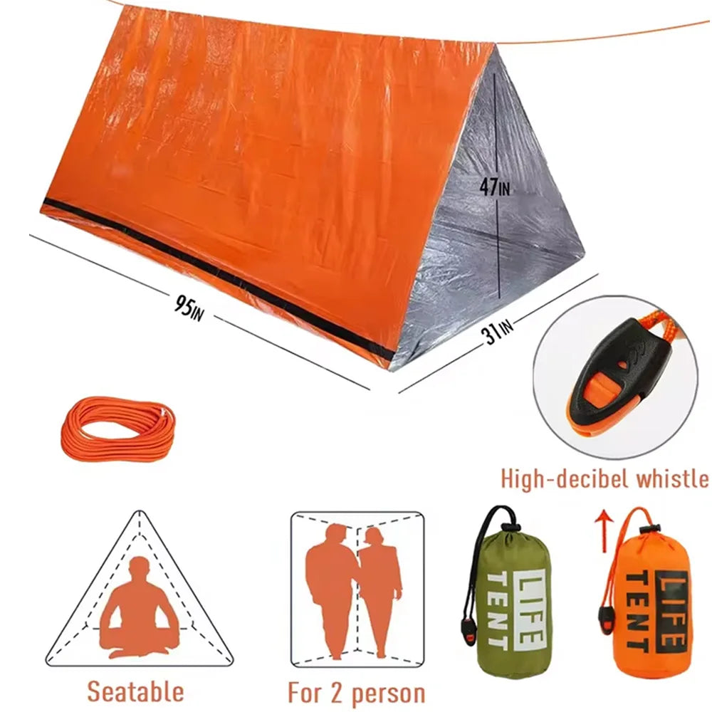 2-Person Emergency Survival Tent – Waterproof Mylar Space Blanket Shelter / Tente de survie d'urgence 2 personnes – Abri imperméable mylar