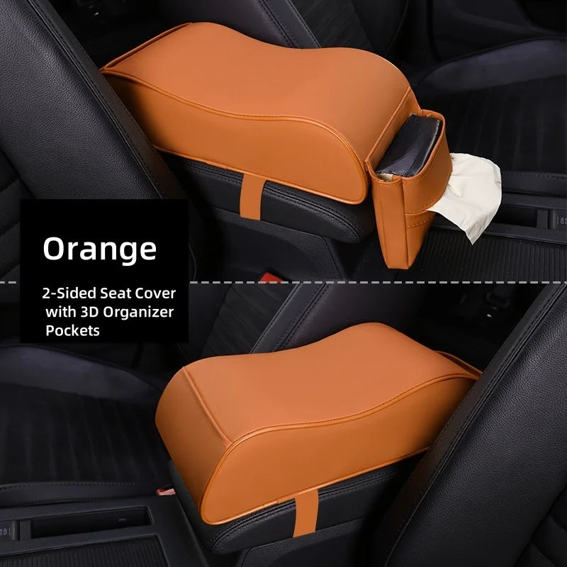PU Leather Car Center Console Armrest Pad Ergonomic Curve Shape Tissue Pocket Storage Car Interior Gifts