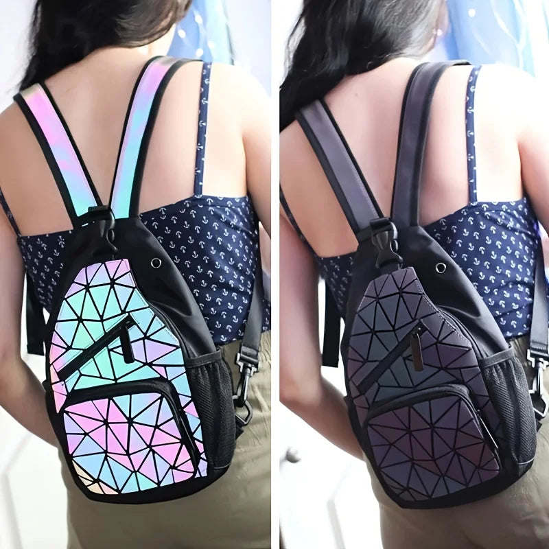Geometric Luminous Backpack, Holographic Reflective Bag, Women's Large Capacity Crossbody Bag
