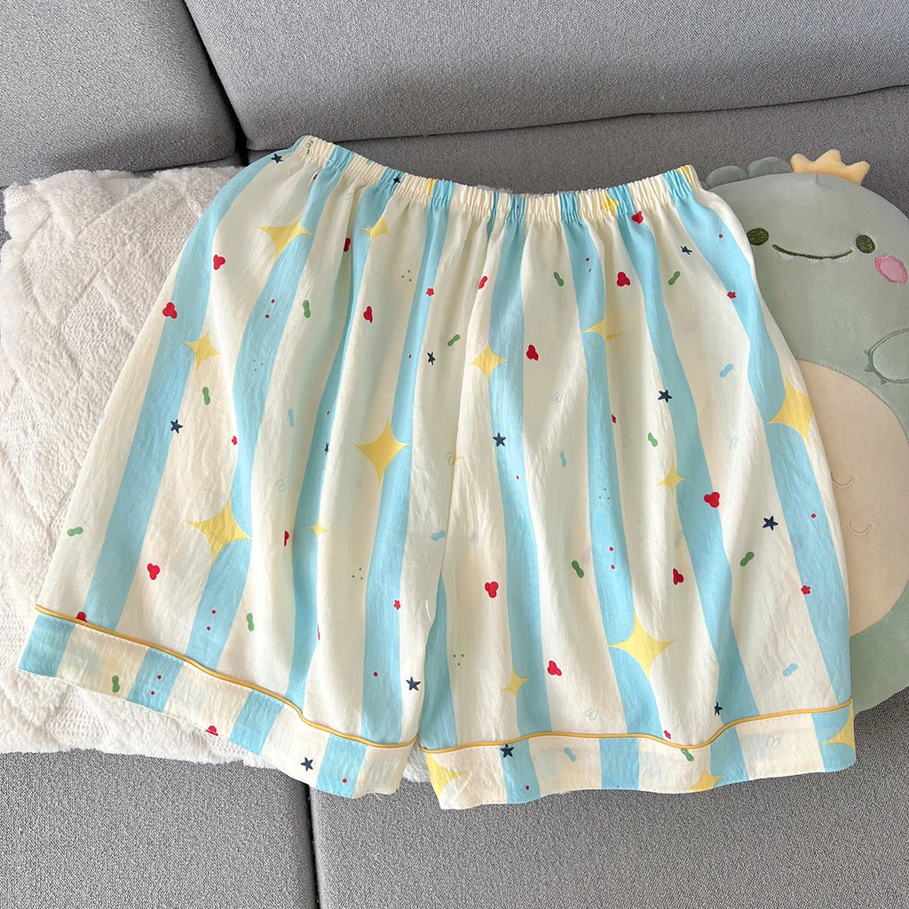 Women's Summer Pajamas, Thin Striped Pattern Short-Sleeved Shorts, Sweet and Cute, Can Be Worn Outside in Summer, Two-Piece Home Wear Set