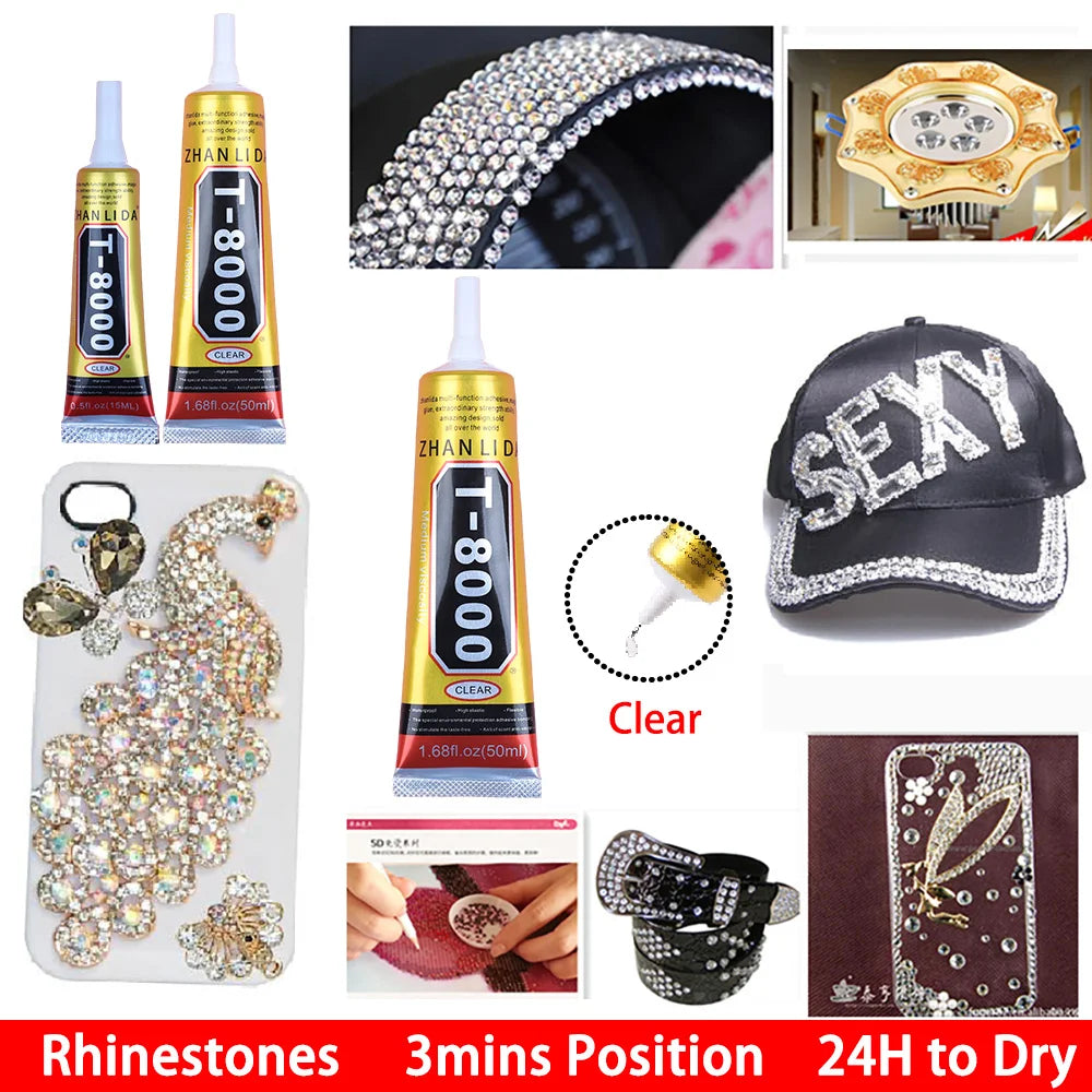 T8000 Precision Glue Jewelry Rhinestone Shoe Phone Repair DIY Adhesive Crystal Clothes Textiles Ziai Patches Leather Fabric Bond