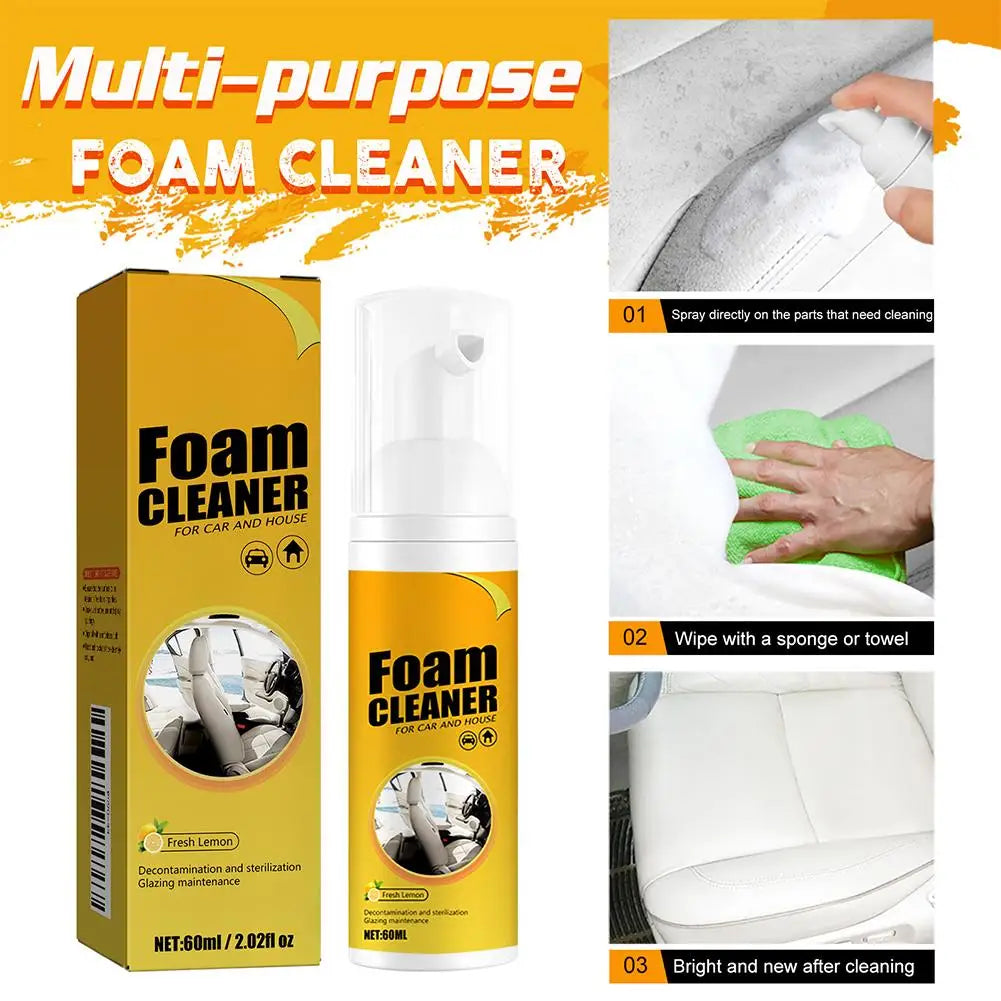 Car Steering Wheel Decontamination Cleaning Spray Car Interiors Leather Seats Shoes Multipurpose Foam Cleaner Fresh Lemon Scent