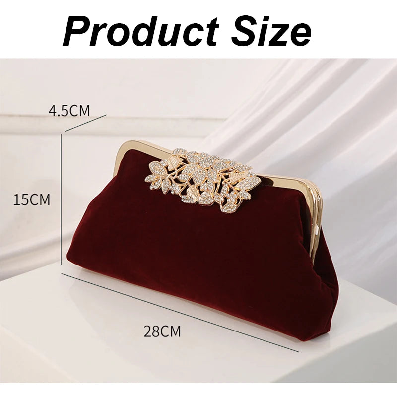 Women Rhinestone Evening Clutch Bags Sparkling Crystal Diamond Party Handbag Purse Vintage Velvet Wedding Cocktail Shoulder Bag