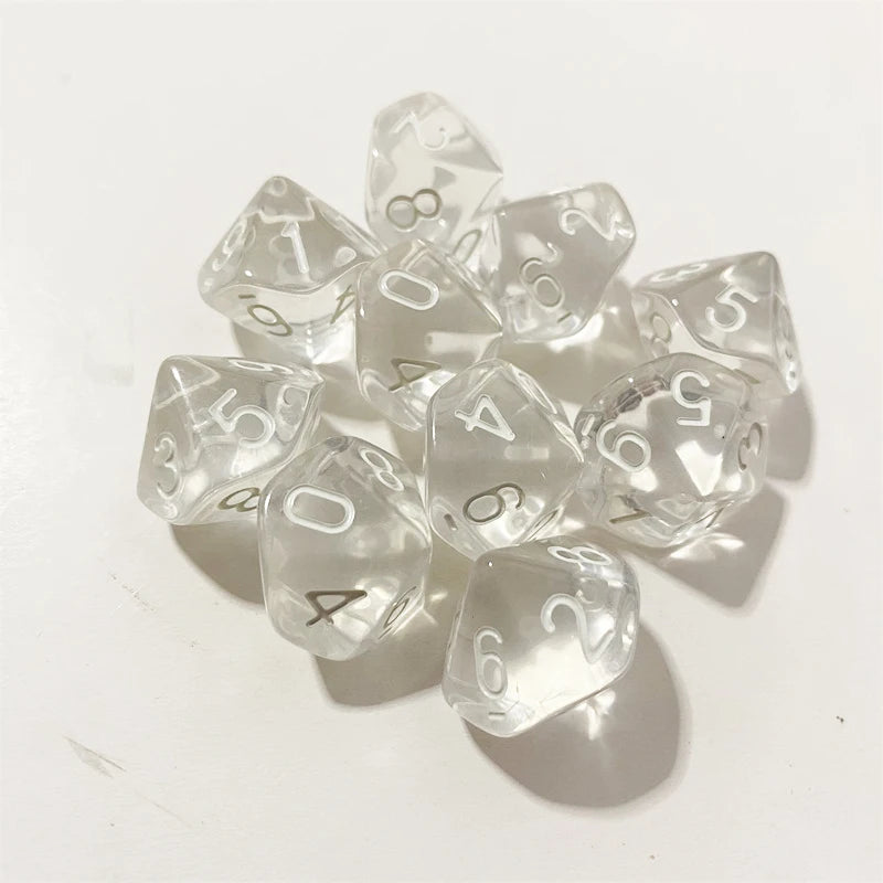 50PCS/lots Colorful Transparent D10 (0-9) Dice For DND Desktop Board Games 10 Sided Dices