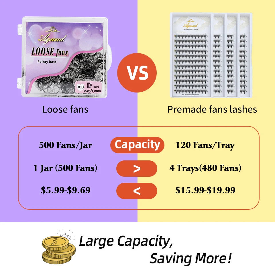 AGUUD Pro Made Fans Eyelash Extension Thin Pointy Base Promade Fans Loose Bulk Premade Fans Loose Russian Volume Lashes Cilio