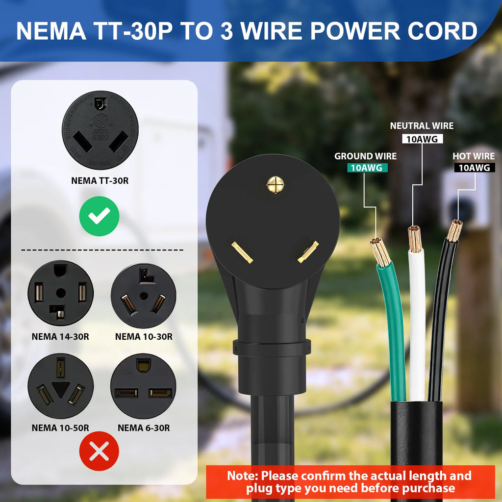 Iron Forge Cable 30 Amp RV Replacement Cord 10/15/25ft - 10/3 RV Extension Cord 10 Foot NEMA TT-30P to Open End 3 Wire - Heavy Duty 10 Gauge STW RV Cord