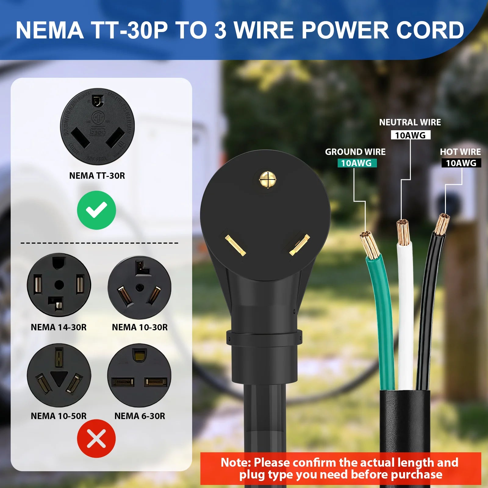 Iron Forge Cable 30 Amp RV Replacement Cord 10/15/25ft - 10/3 RV Extension Cord 10 Foot NEMA TT-30P to Open End 3 Wire - Heavy Duty 10 Gauge STW RV Cord
