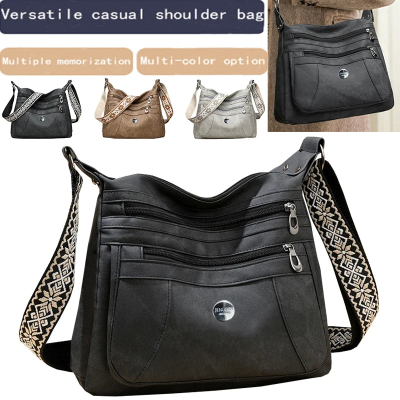Multi-Color Casual Crossbody Bag with Patterned Strap, Versatile, Multi-Compartment, Daily Commuting, Fashionable & Practical