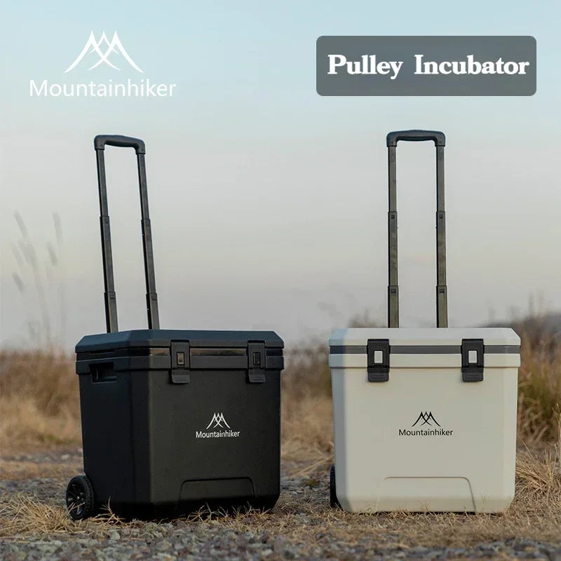 MOUNTAINHIKER 36L Outdoor Refrigerator with Trolley Wheels Incubator Portable Warm Box BBQ Car Pulley Warm Box Refrigerator Box