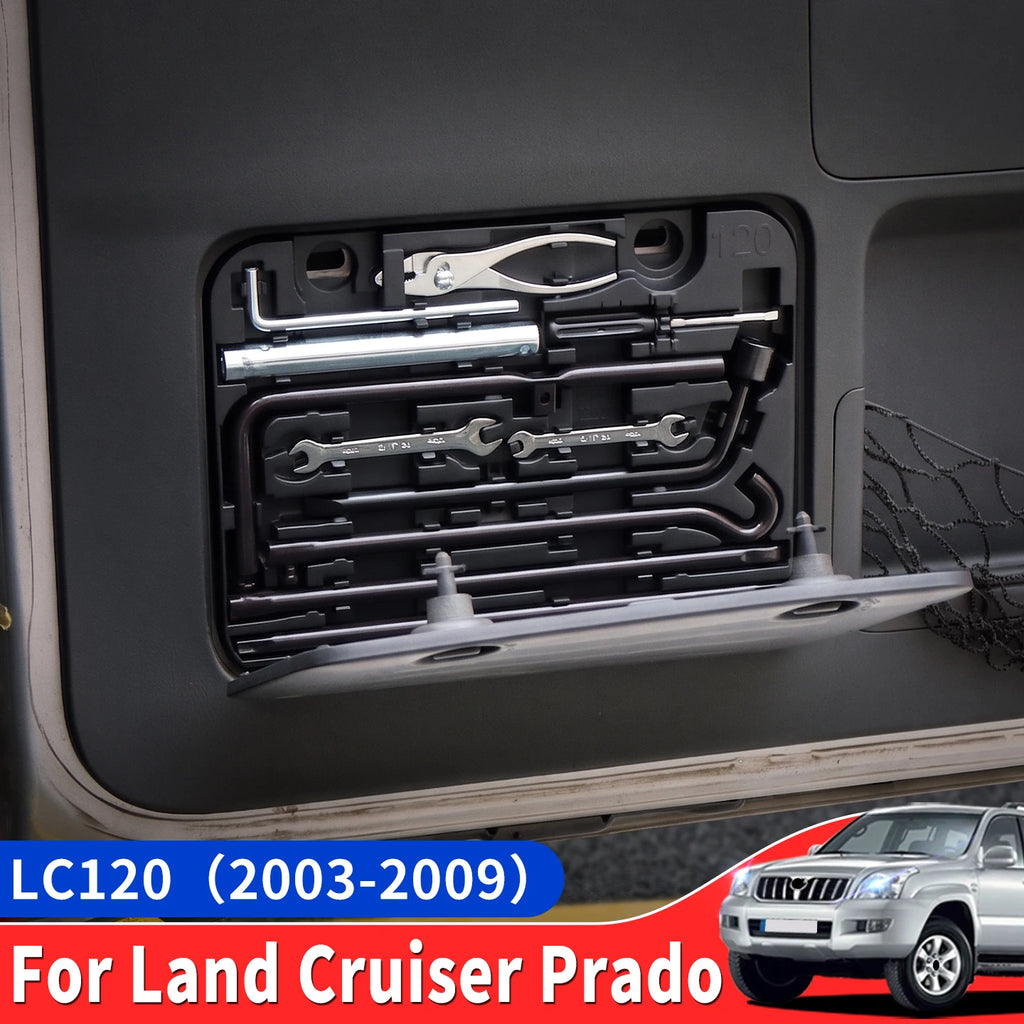 For 2003-2009 Toyota Land Cruiser Prado LC120 J120 Emergency Tool Box Storage Organizer Black Trunk Accessories