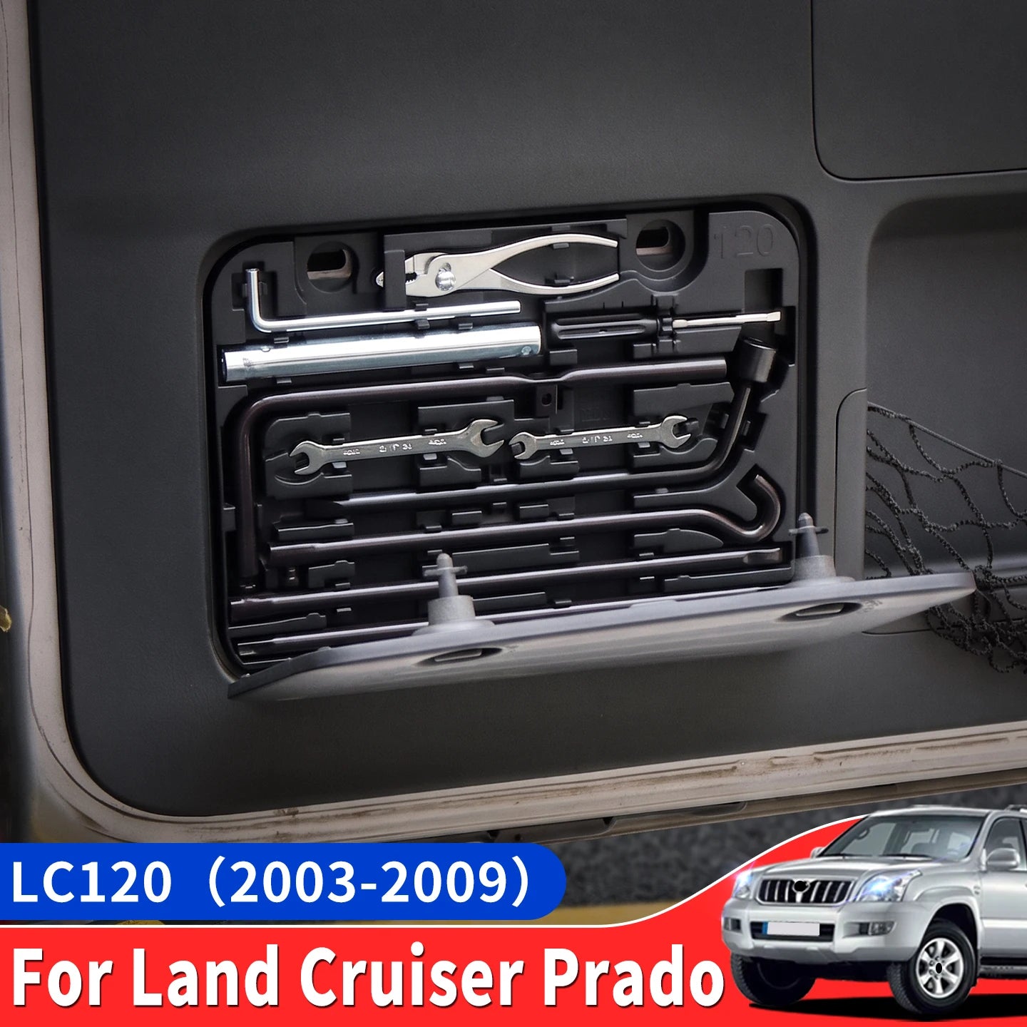 For 2003-2009 Toyota Land Cruiser Prado LC120 J120 Emergency Tool Box Storage Organizer Black Trunk Accessories
