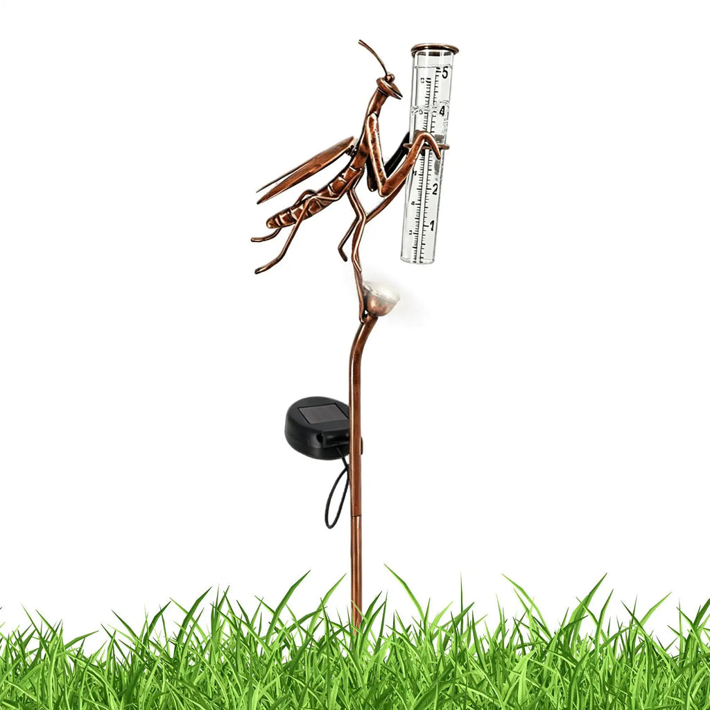 Iron Water Rain Gauge Mantis Solar Lights Rain Gauge Outdoor Decorative Handicraft For Precipitation Weather Forecast Garden