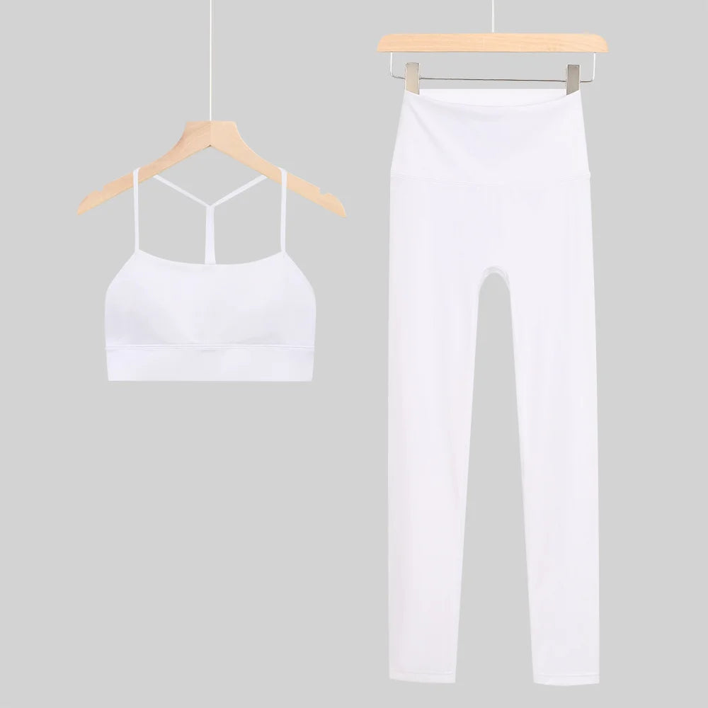 New Yoga Women Vest Gym Top Y-shape Bra Set Comfortable Running Fitness Cropped Pants Sportswear