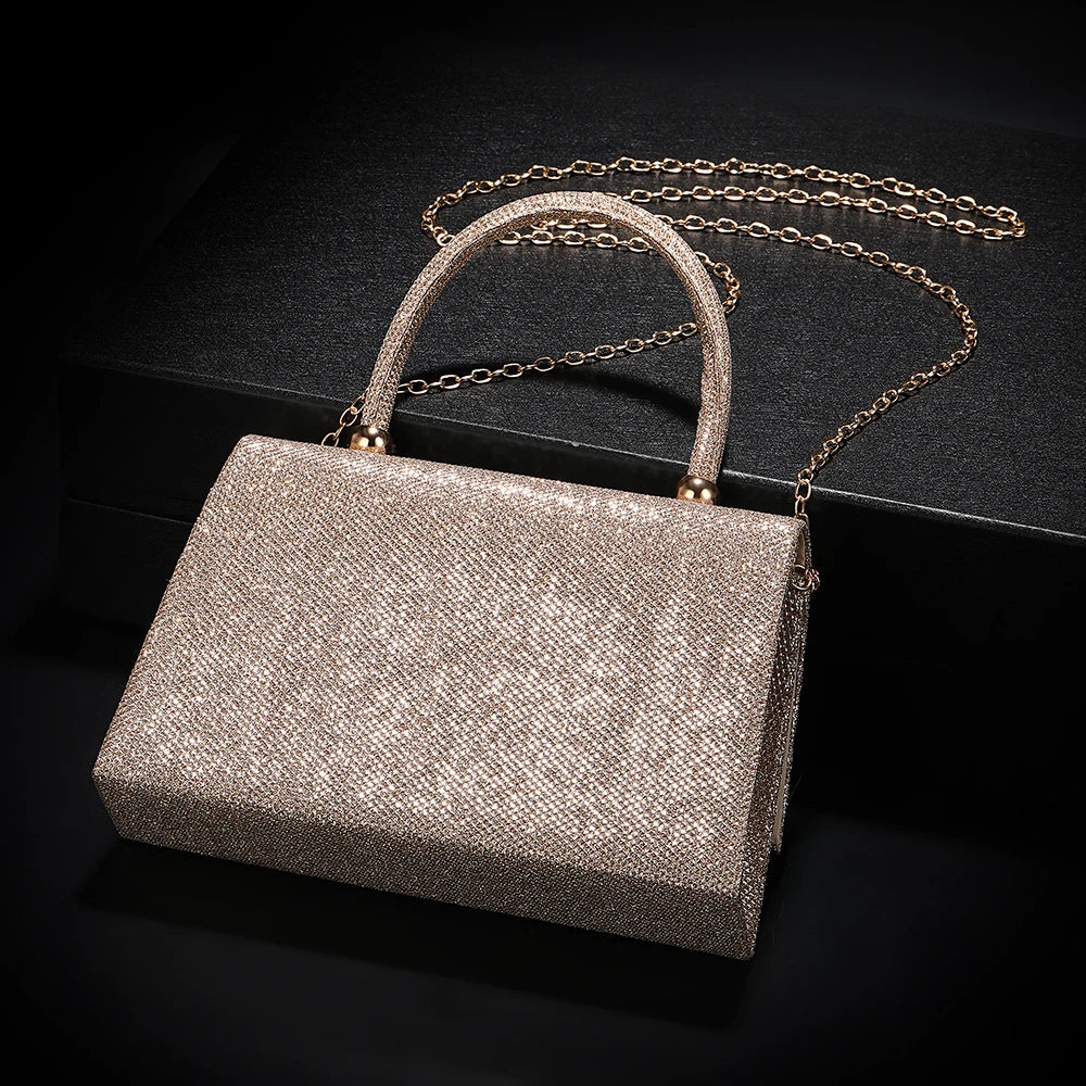 New Flash Powder Evening Bag - High-end metallic strip handbag for wedding banquet and party Bridal dress handbag for the bride