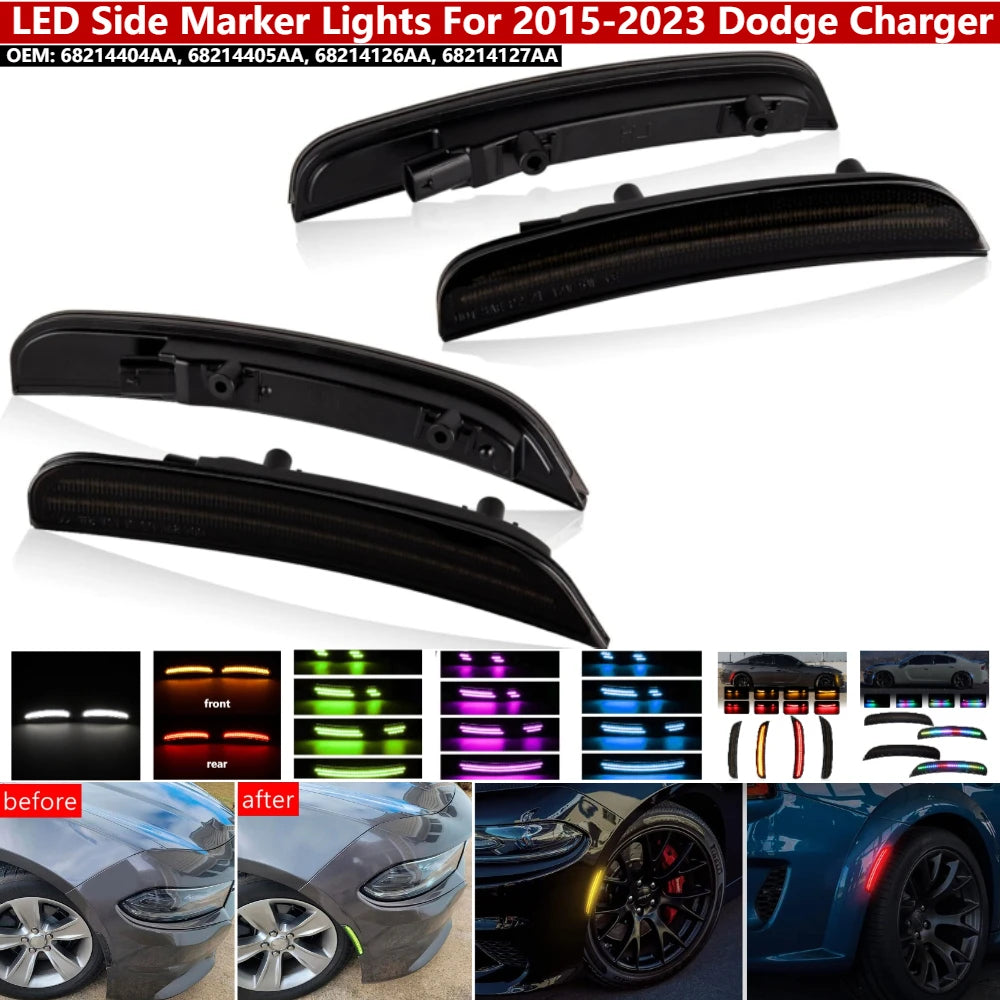 4Pcs/set LED Side Marker Light Front Rear Bumper Fender Lamp for Dodge Charger 2015-2023