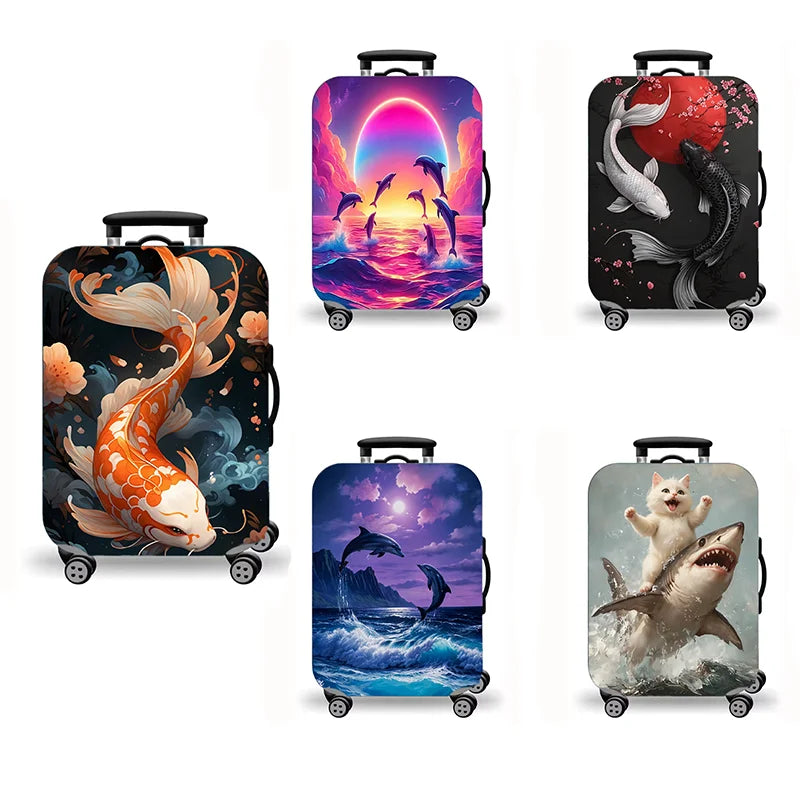 Luggage Cover, Ocean Animal Print Stretch Suitcase Protector for Travel, 5 Styles Koi Dolphin Cat Design