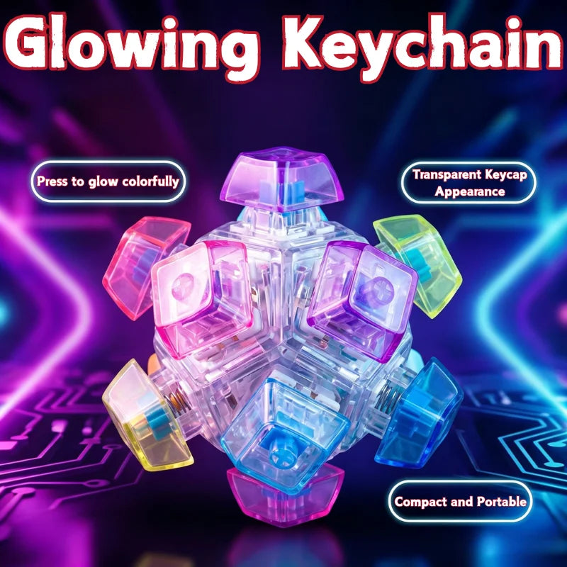  NEW Multi-choice Light Up Keyboard Keychain Crystal Clicker Fidget Toy Stress Relief Sensory Toy Portable Car Desk Decor Gift
