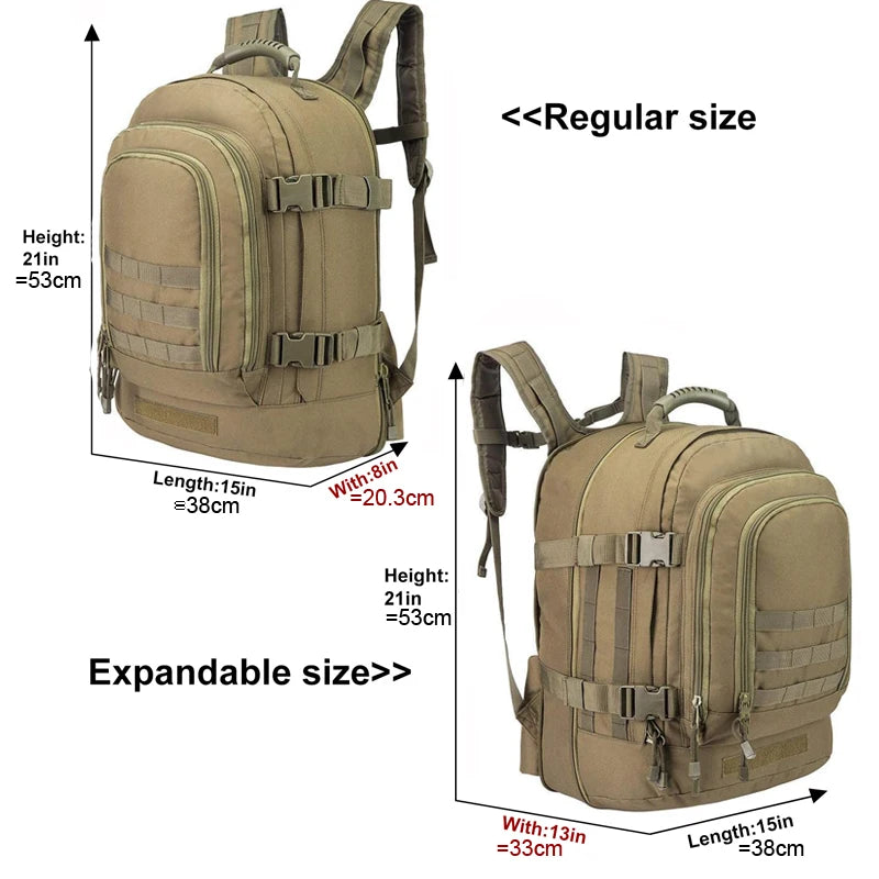 60L Military Tactical Backpack for Men Army Expandable 3 Day Assault Pack Molle Bug Out Bag for Camping Hiking Rucksack Fishing