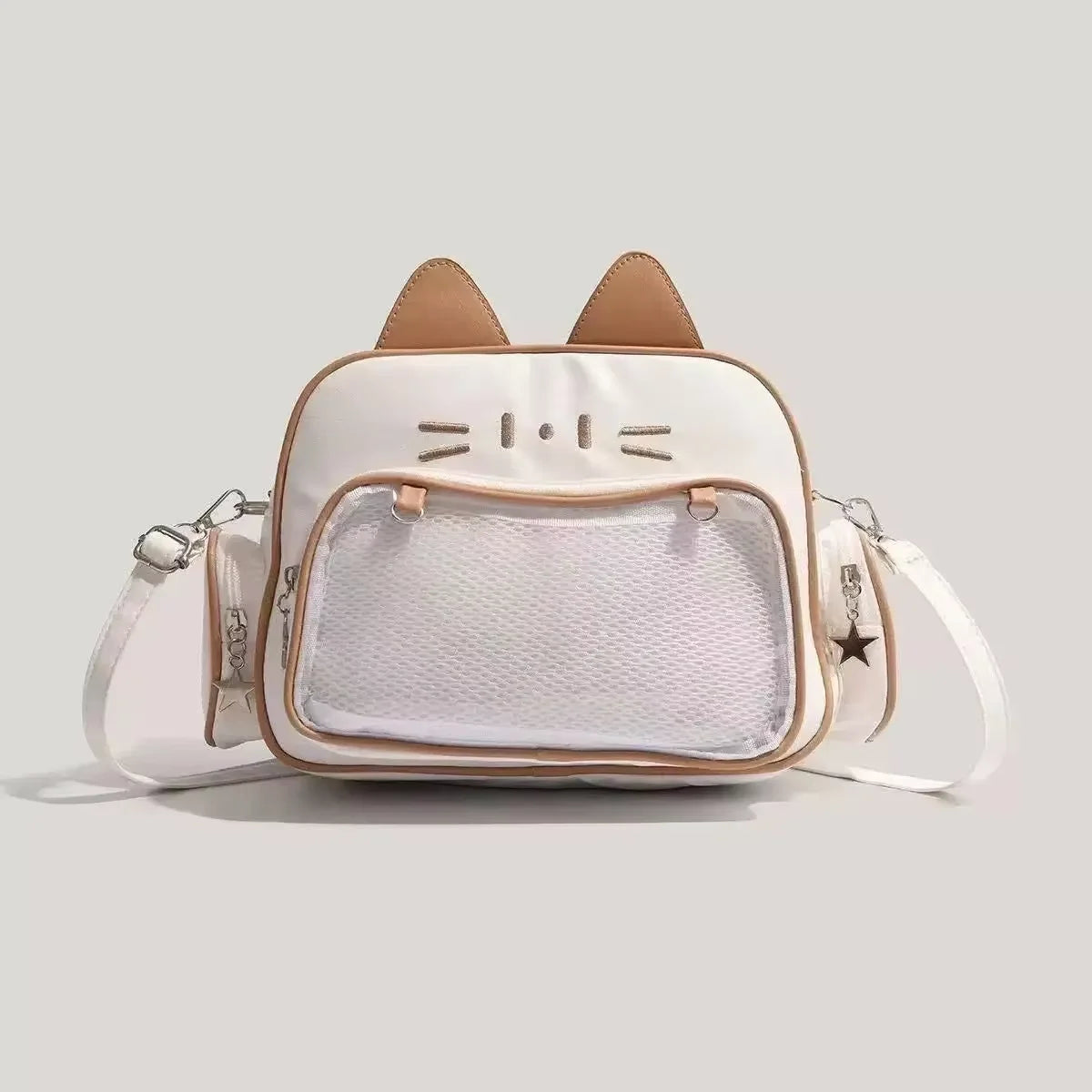 Y2K Korean Japan Kawaii Cat Ita Bag PU Cute Girls Transparent Pocket Aesthetic Shoulder Crossbody Bags Women's Fashion Backpacks