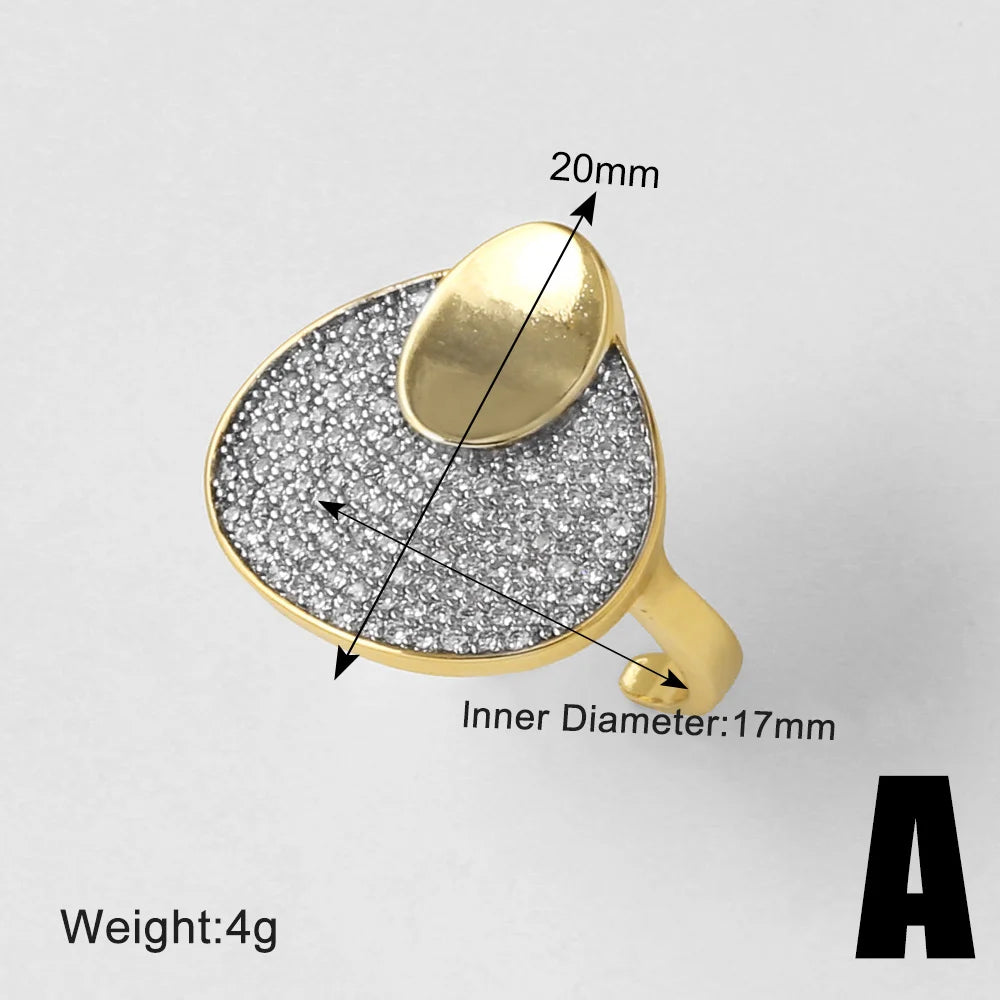 OCESRIO White Crystal Color Block Finger Statement Women Rings Copper Gold Plated Adjust Open Ring Women Fashion Jewelry righ49