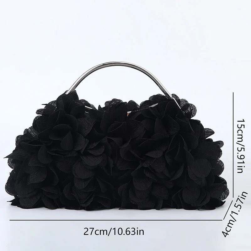 Flower Evening Clutch Purse Sweet Style Floral Wedding Romantic Bridal Handbag Metal Handle Banquet Dinner Dress Bags with Chain