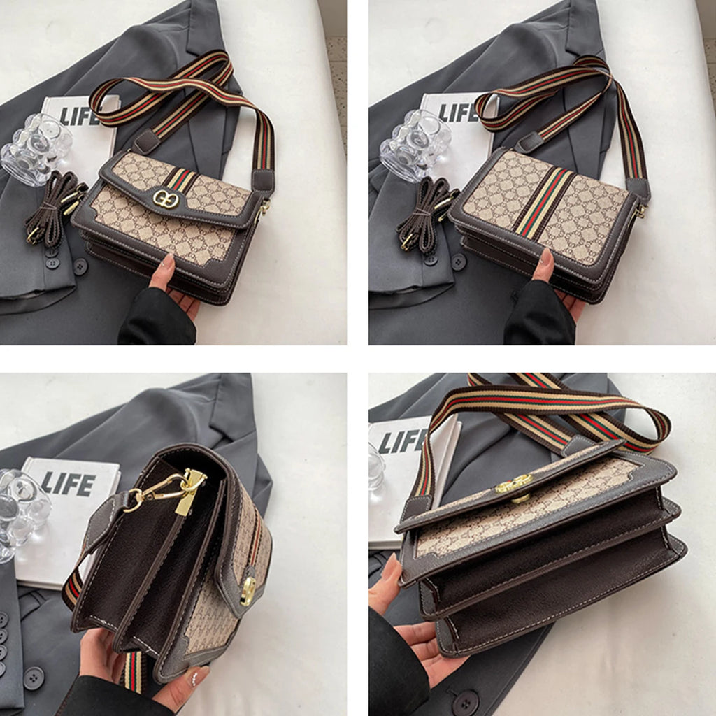 Fashion Classic Women Shoulder Bag Geometric Print Metal Logo Crossbody Bag Lightweight PU Handbag For Commuting