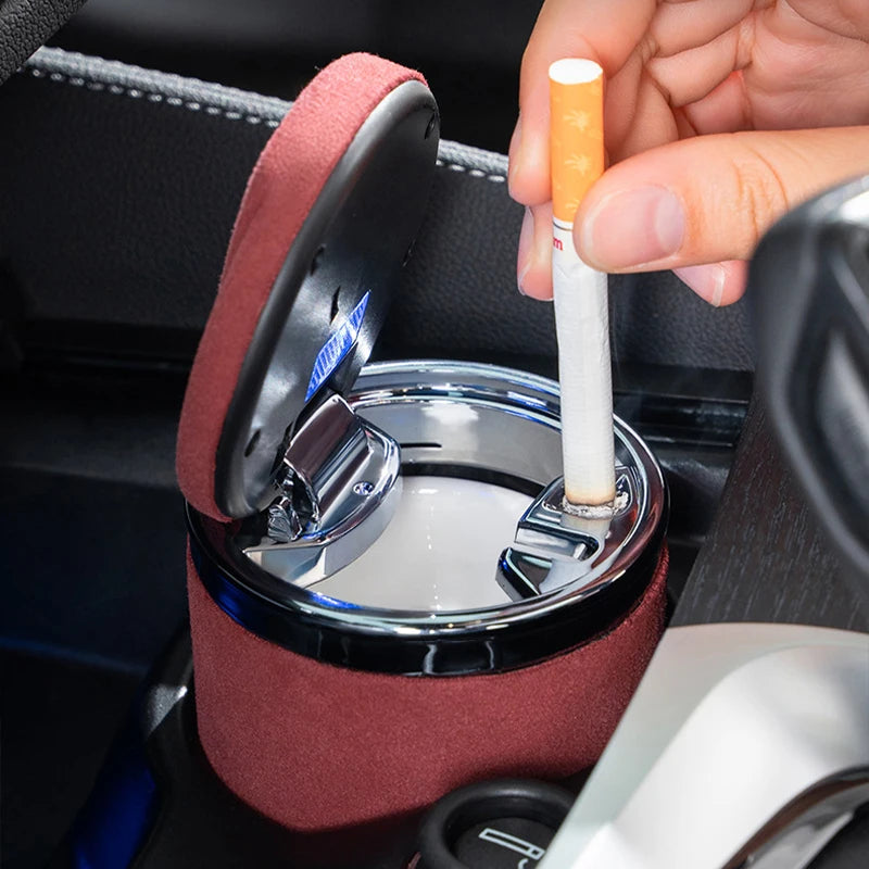 1Pc Universal LED Car Ashtray Portable, Odor Proof with Lid, Auto Smoking Accessories, Interior Night Light Decor for Cars
