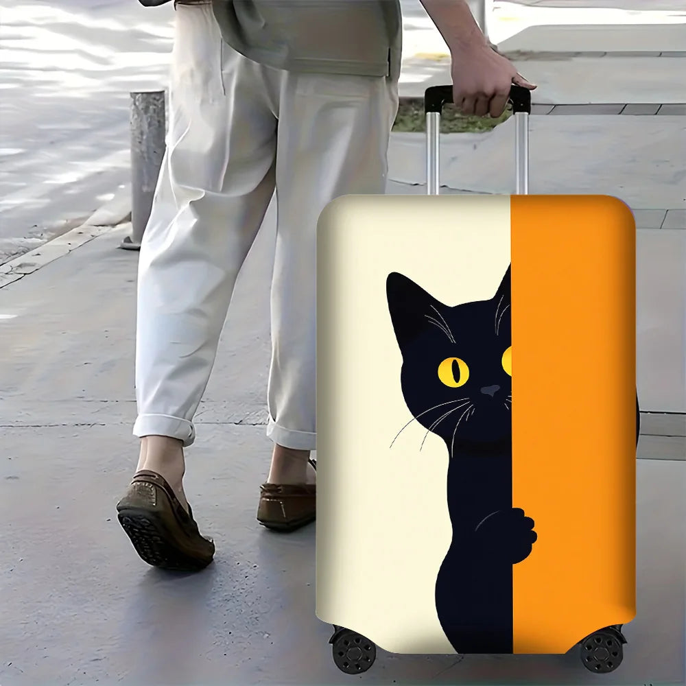 1PC Minimalist Black Cat Peep Print Luggage Cover for luggage sizes 18 – 32 inches; dust and elastic travel accessories to ef
