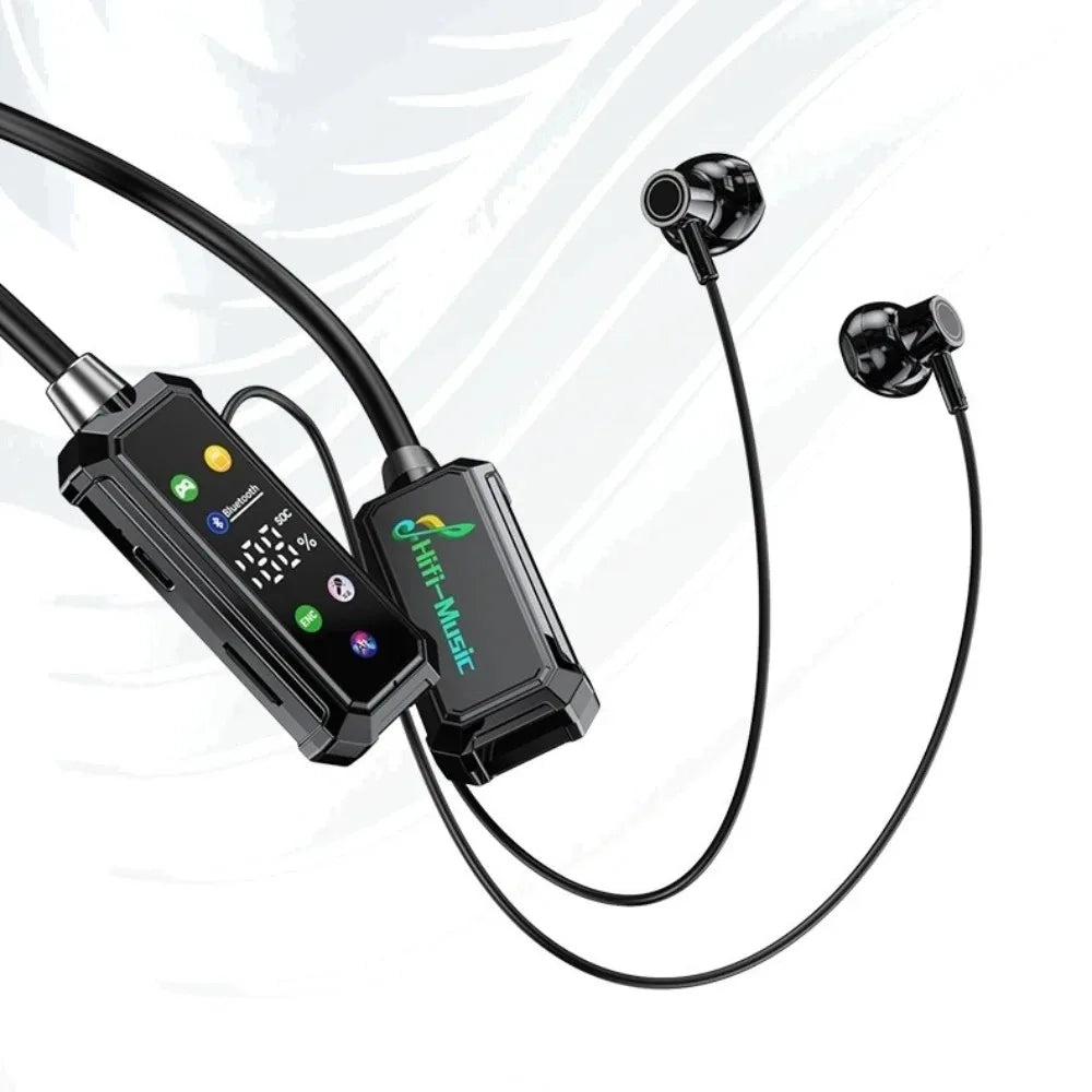 Portable Bluetooth 5.3 Neckband Wireless Headset with Built-In Color Display Screen Extended Battery Design Perfect for Sports