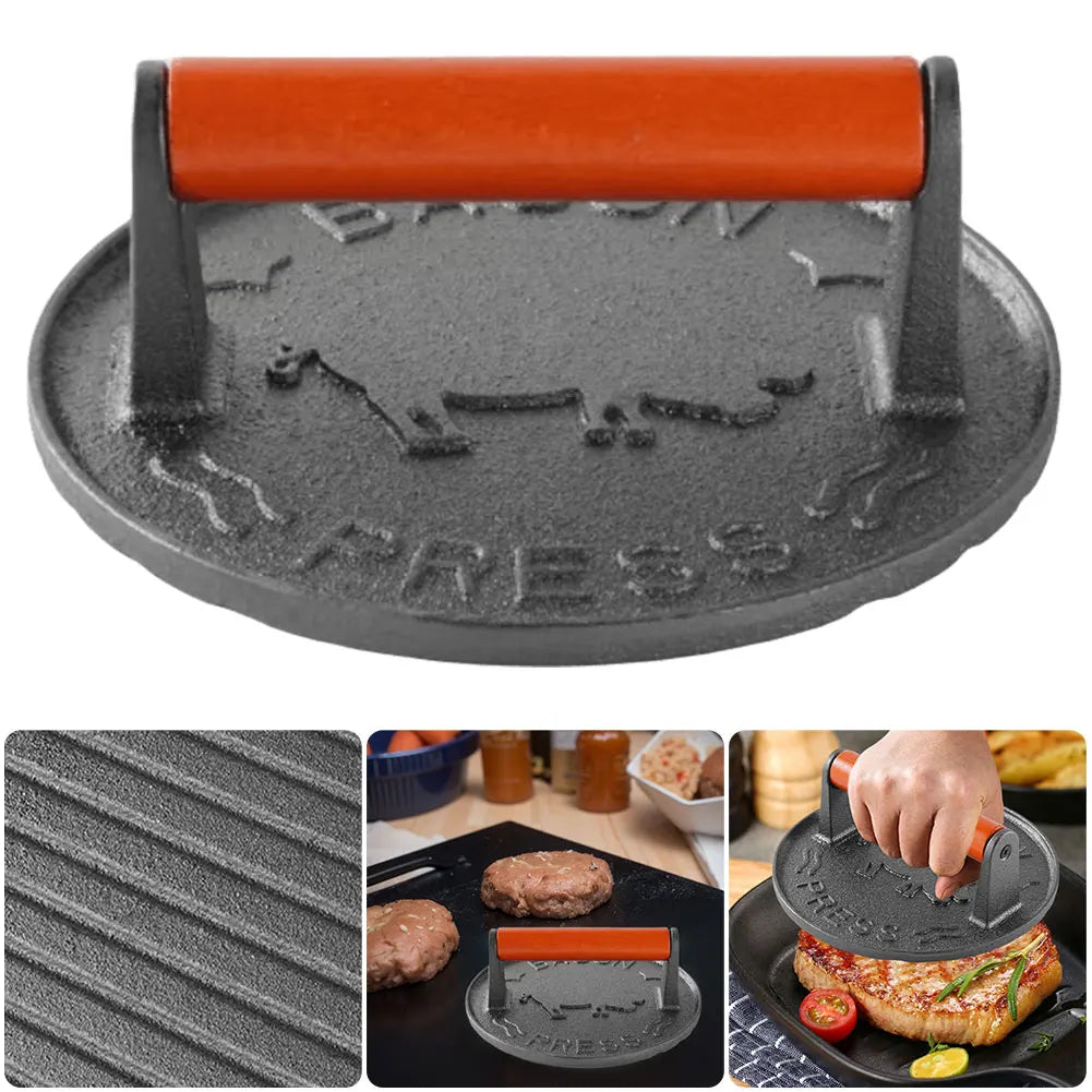 Iron Burger Press Burger Meat Press  Wooden Handle Smash Burger Press 7.09 in Anti Scald for Griddle Grills