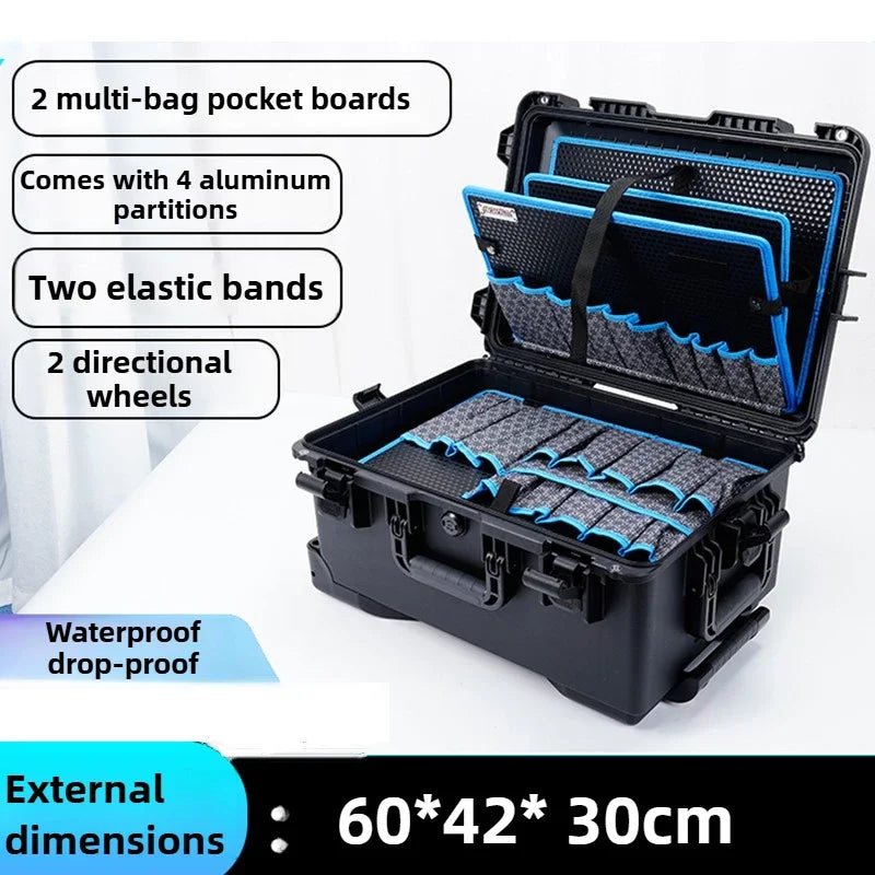 Waterproof Hard Case Large Tool Case Organizer Multi Layer Storage Hardware Toolbox on Wheels Electrician Tools Suitcase Box