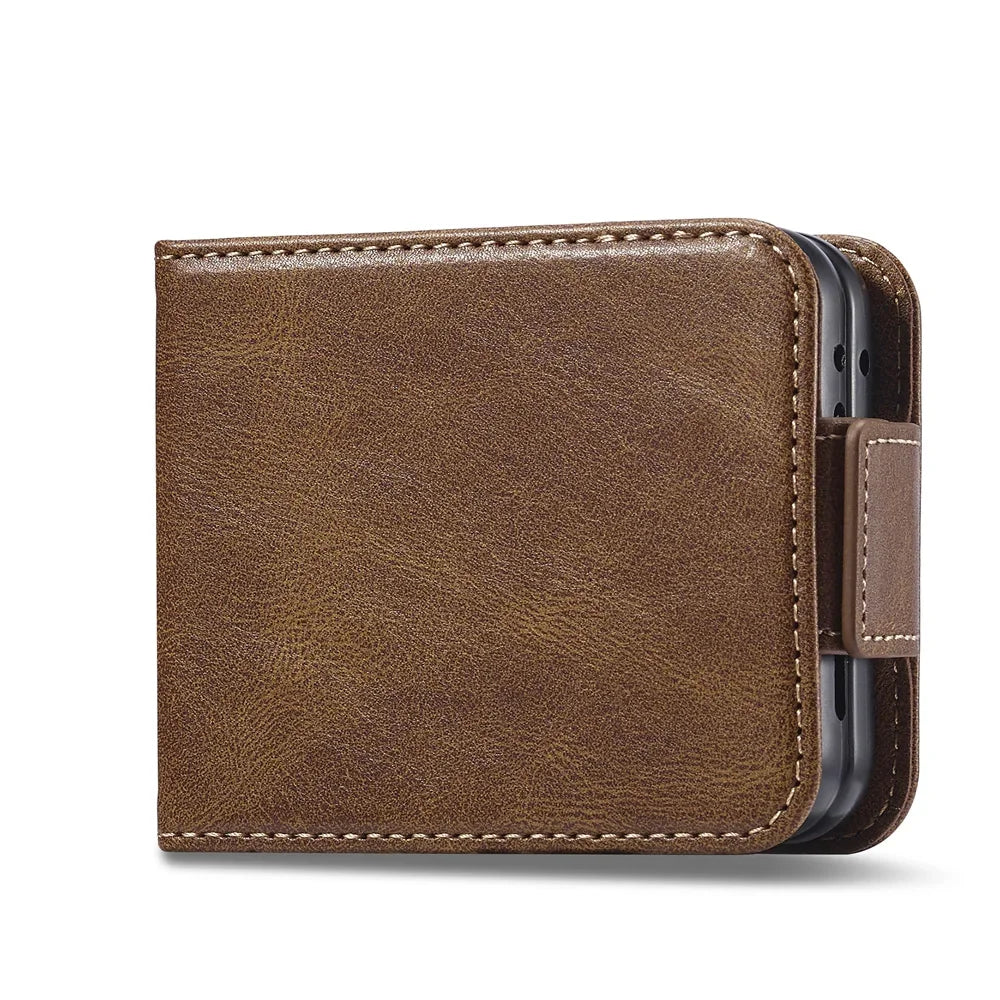 Luxury Leather Wallet Cover For Samsung Galaxy Z Flip 7 fe 6 5 4 3 Flip7 Flip6 5G Phone Case with Card Holder RFID Blocking