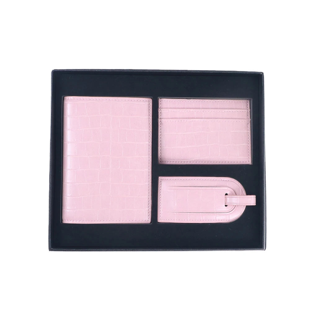 Customized name PU leather luggage tag card bag passport bag gift box zero wallet card bag anti-loss card portable gift