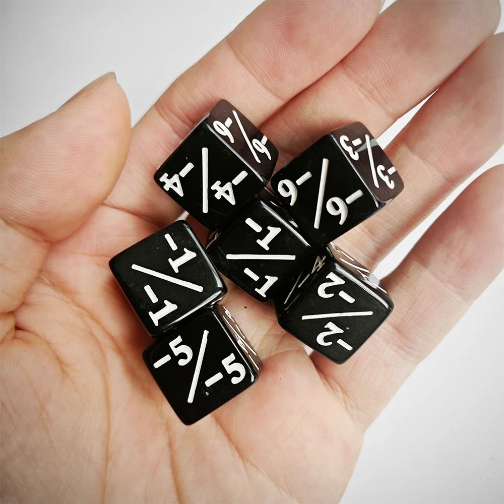6Pcs/Pack 16mm Counting Dice Counters +1/-1 Black White D6 Square Corner Positive Negative Game Dice Cube