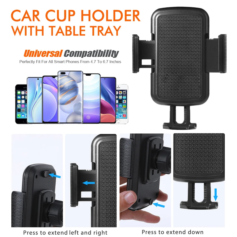 4 In 1 Car Cup Holder Expander Tray with Phone Holder Car Drink Holder 2 Cup Holders Road Trip & Car Traveling Essential Gadget