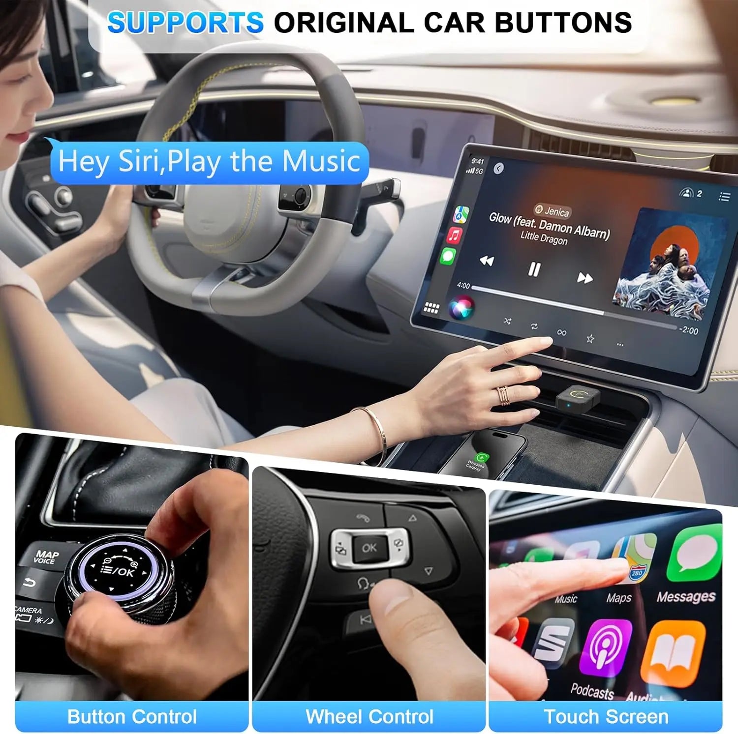 Mini Wireless CarPlay & Android Auto Adapter - Stable Fast Connection for iPhone/Android - Convert Factory Wired to Wireless for Cars 2016+