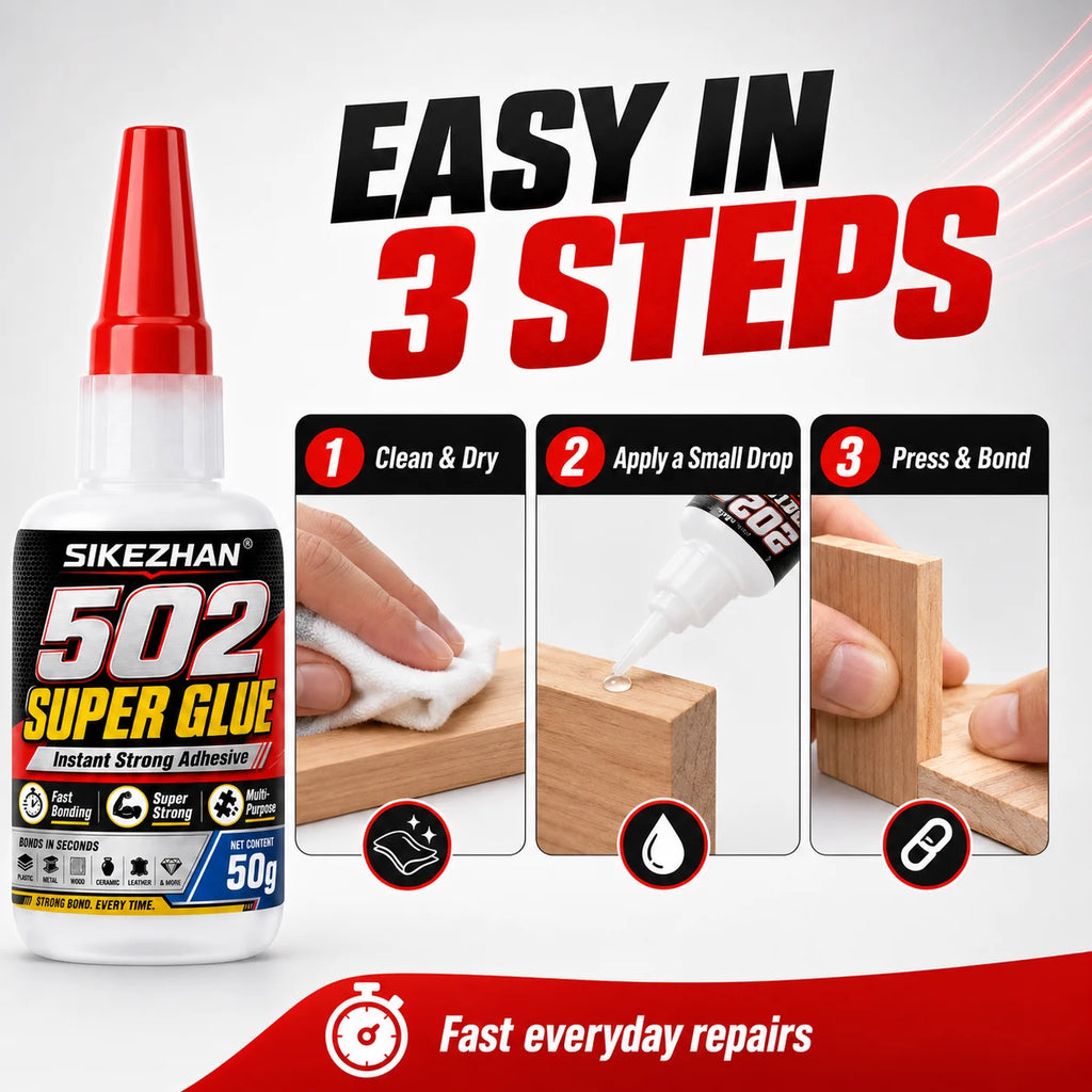 SIKEZHAN® 50g 502 Super Glue Cyanoacrylate Adhesive, Instant Quick Dry Strong Bond for Leather Rubber Glass Wood Metal Repairs