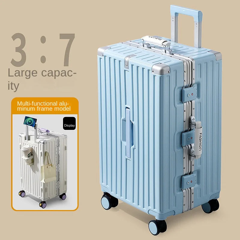 20-28 Color-Block Large Capacity Travel Suitcase with Thickened Aluminum Frame, PC Luggage with Brake Wheels Student Cabin Bag