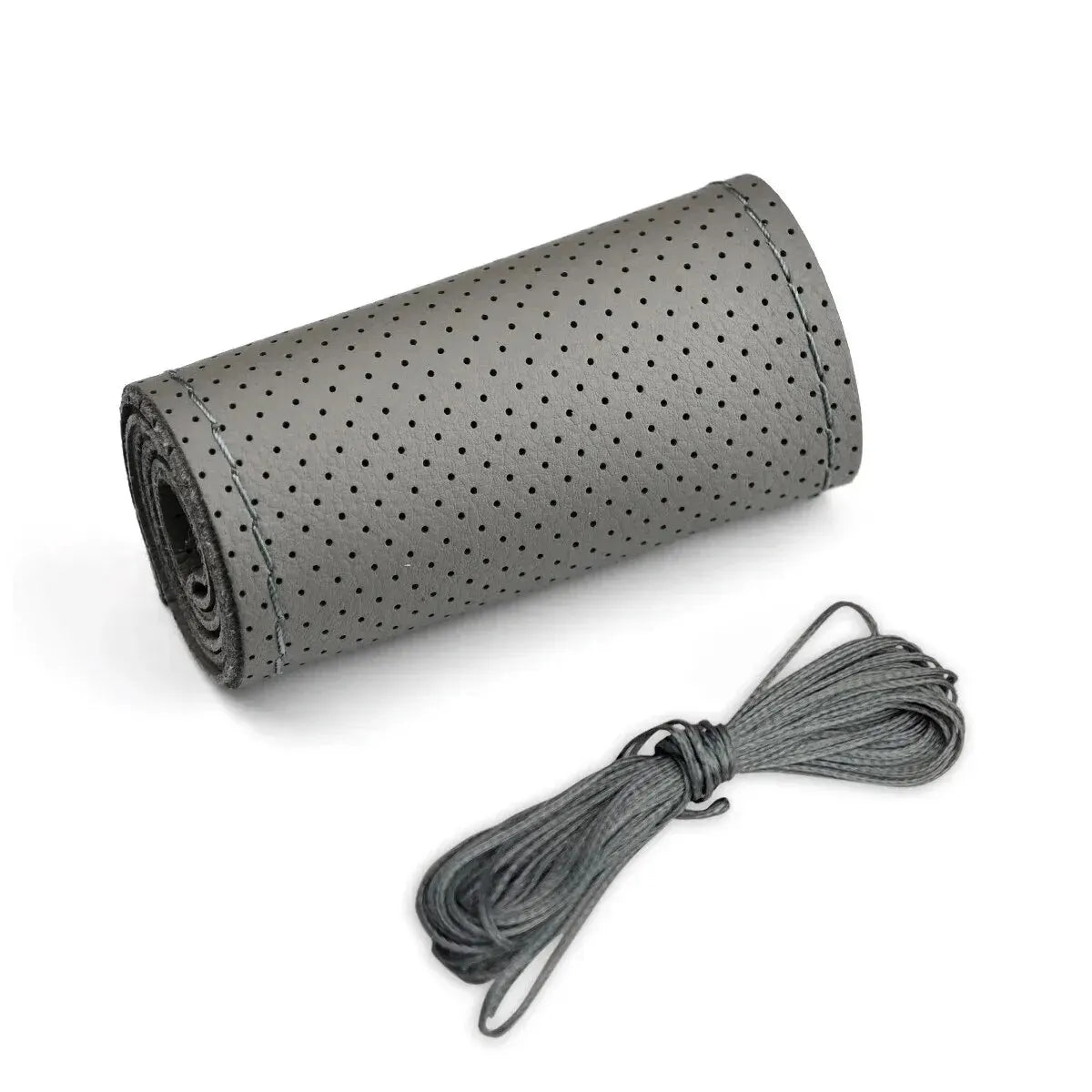 Universal Leather Car Steering Wheel Stitch On Wrap Cover Fit for 38cm 14" DIY Sewing Breathable and Anti Slip Black Grey Beige