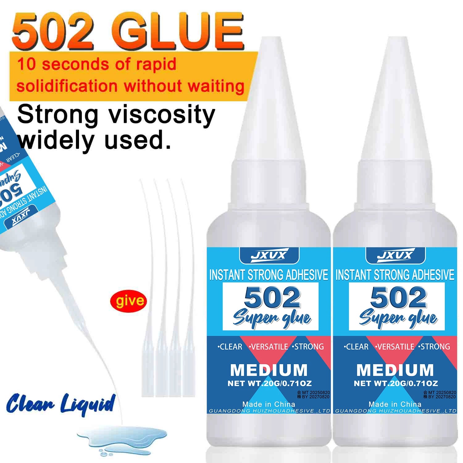 (JXVX 20 g Instant Adhesive) High-strength cyanoacrylate adhesive suitable for metal, plastic, and glass  - 5S fast-curing, high-strength