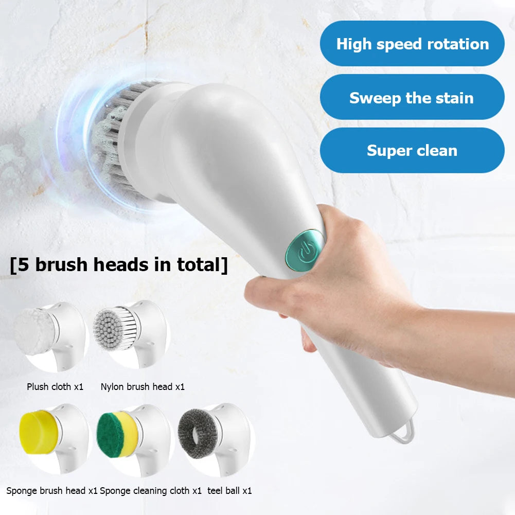 5pcs Practical Replace Brush Head Set Convenient Electric Handheld Scrubber Heads Bathtub Kitchen Sink Cleaning Tool Accessories