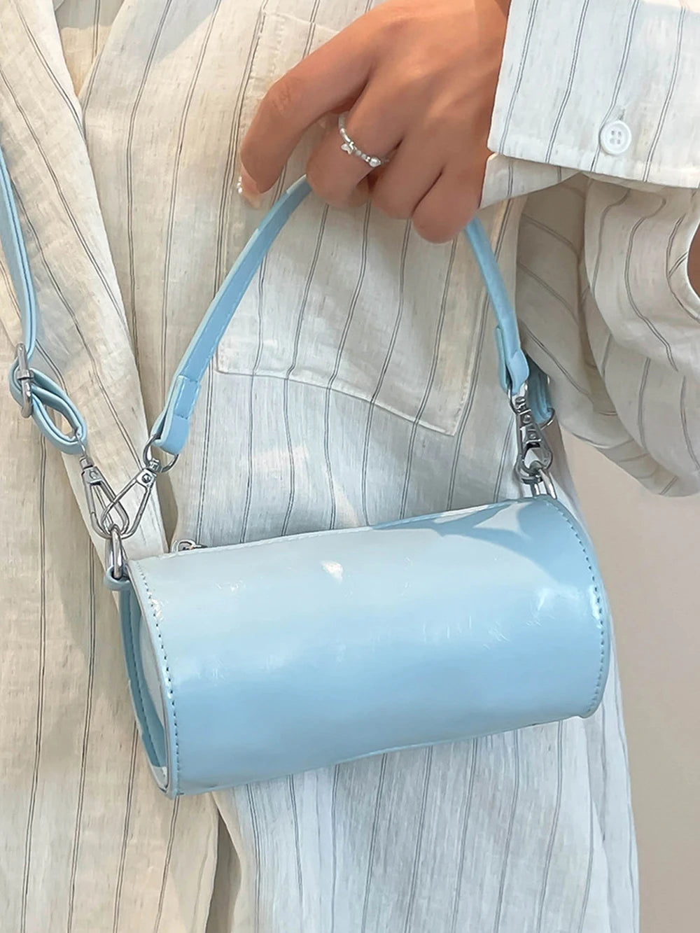 Women's Column Shape Stylish Commute Solid Candy Color Tote Pillow Bag 2025 New Casual Versatile Wax Leather Crossbody Bags