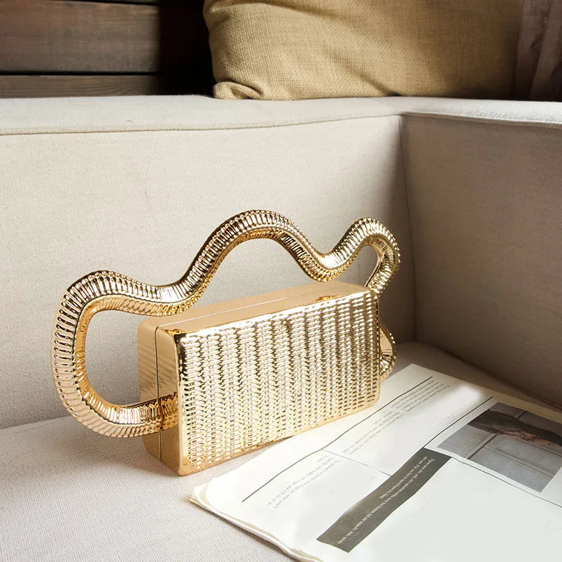 Trendy metallic woven vegetable basket box bag small square bag niche design fashion creative dinner bag
