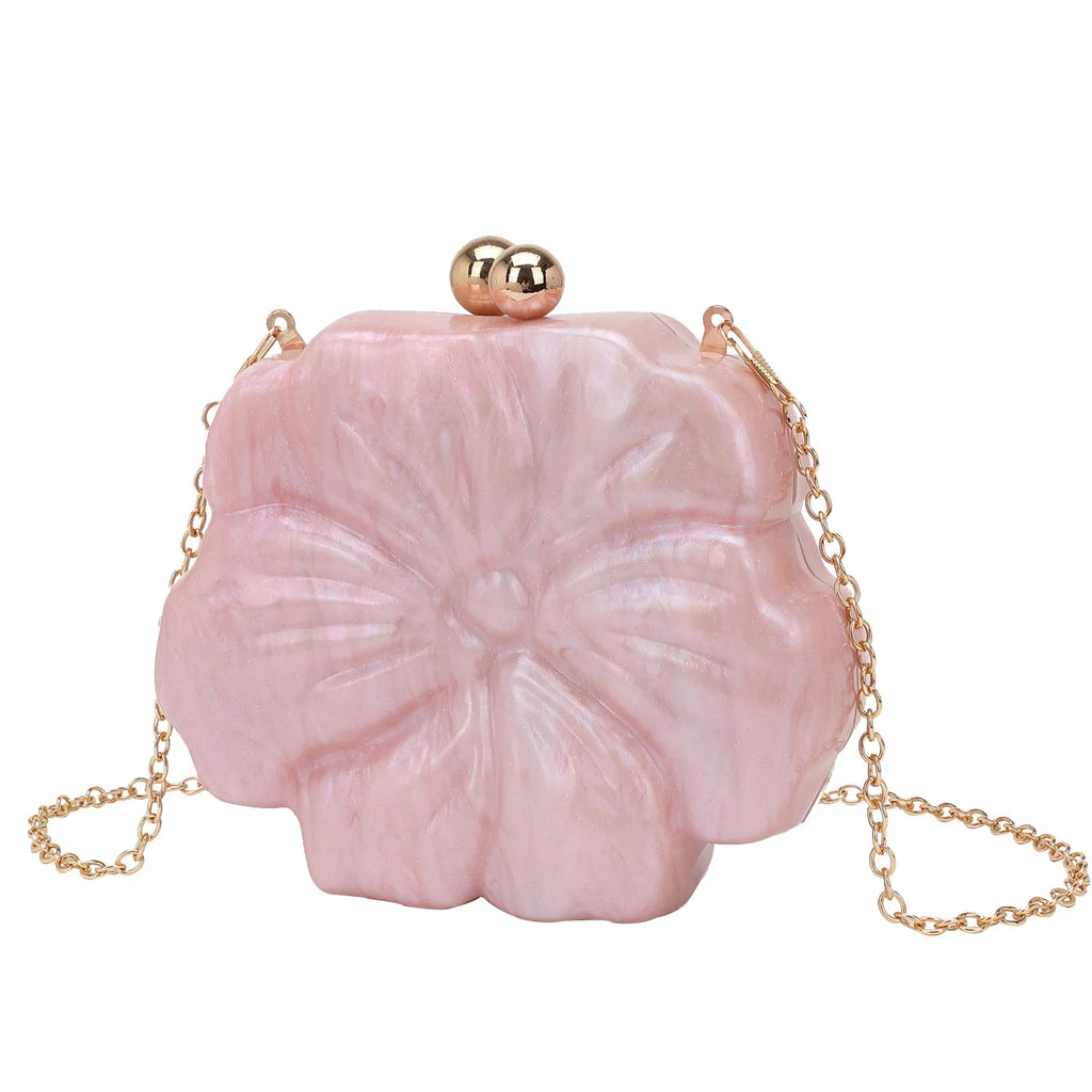 Fashion Pink Acrylic Clutch Bag for Women Designer Flower Box Shoulder Crossbody Bags Luxury Evening Party Purses Valentine Day