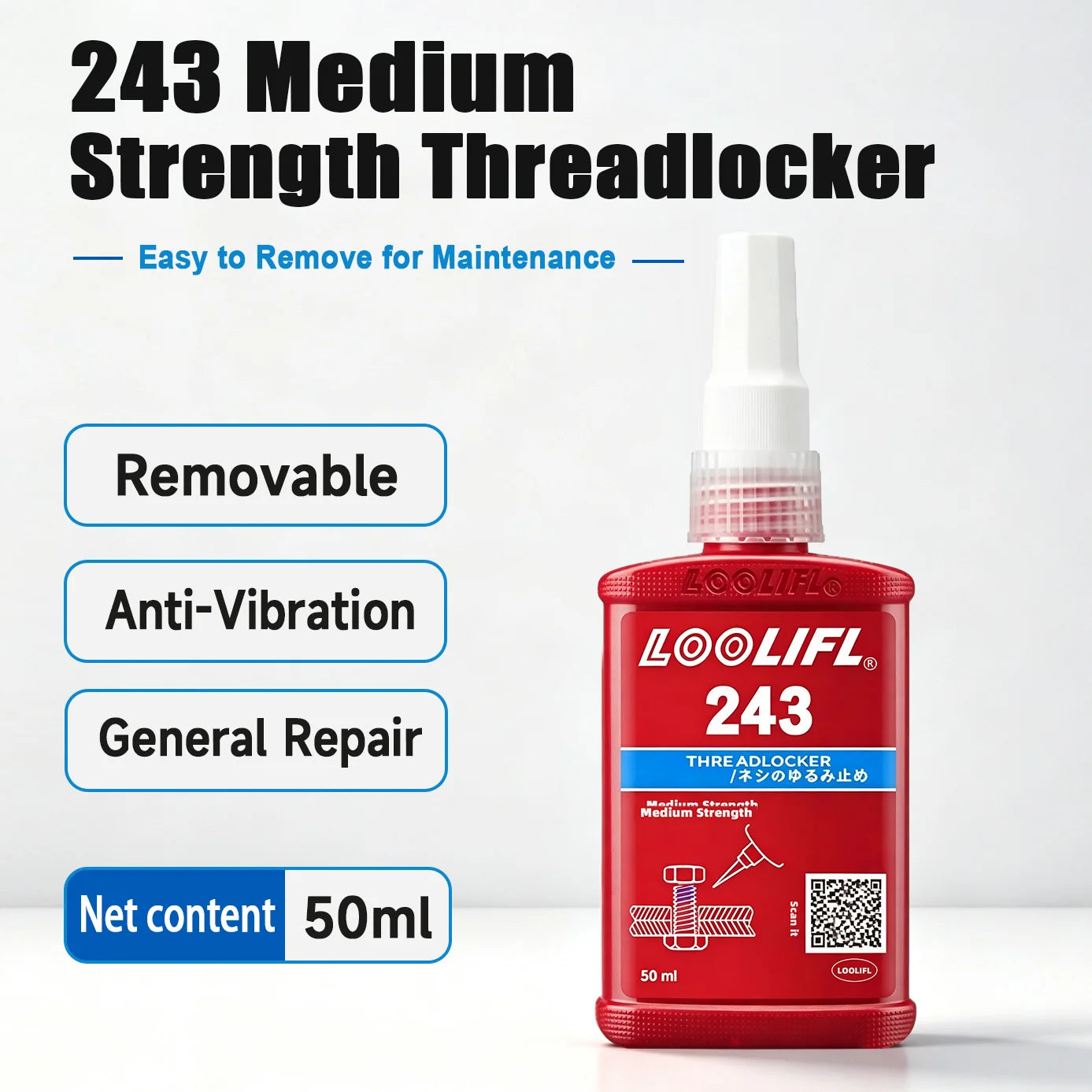 Industrial Grade 243 271 Threadlocker Anaerobic Glue Medium High Strength Anti Loosen Rust Seal Metal Screw Adhesive 10ML 50ML