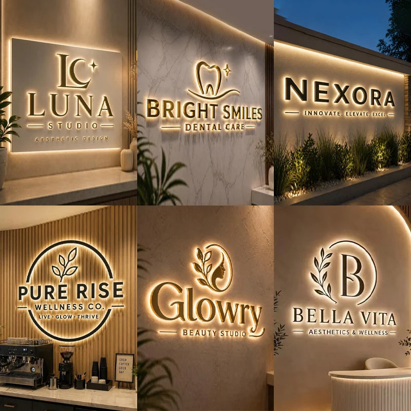 Custom Business Logo Backlit Metal Sign LED Letter for Personalized Brand Beauty Salon Spa Clinic Outdoor Shop Signage CE/UL