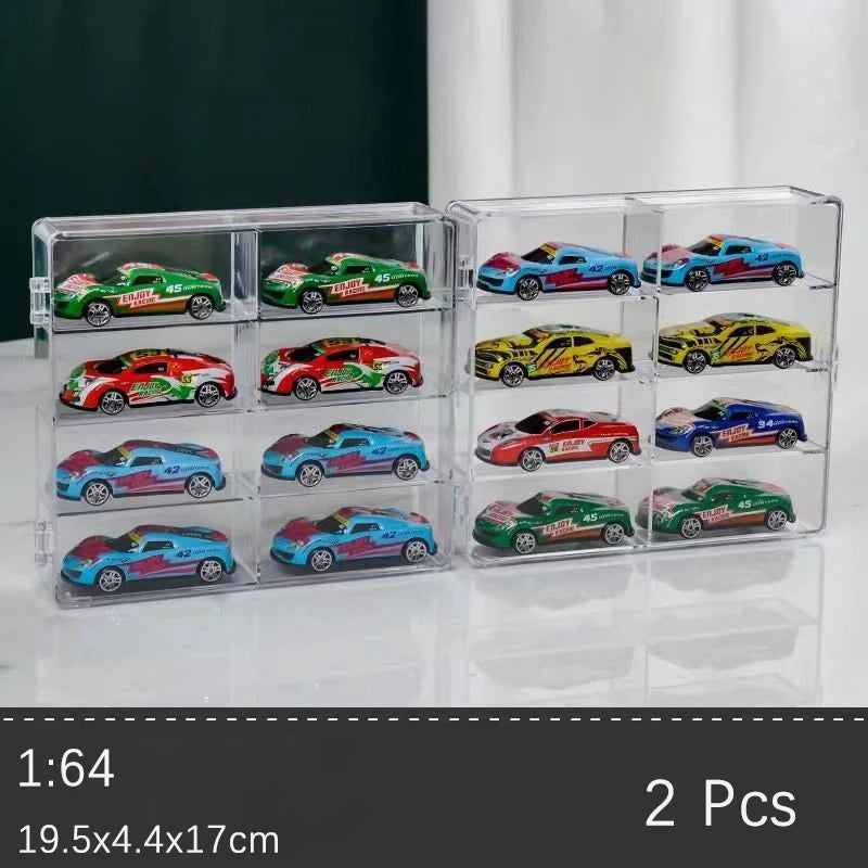 Fully Transparent Acrylic Car Model Display Cabinet With Lid 8 Lattice Hot Wheels Display Box Suitable For 1/64 Model Car