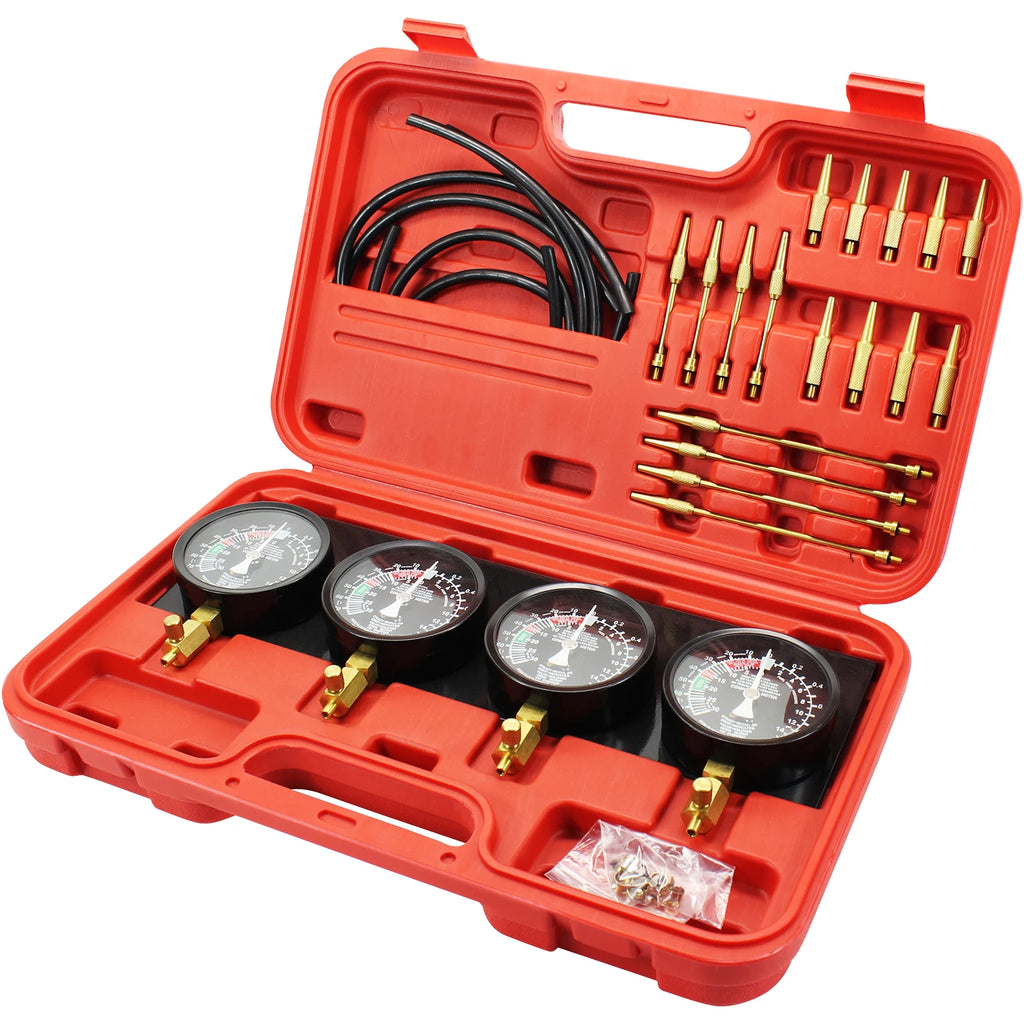 SucceBuy Fuel Vacuum Carburetor Synchronizer Carb Tools sync 4 Gauge Set with Rubber Hose Vacuum Balancer Meter Kit