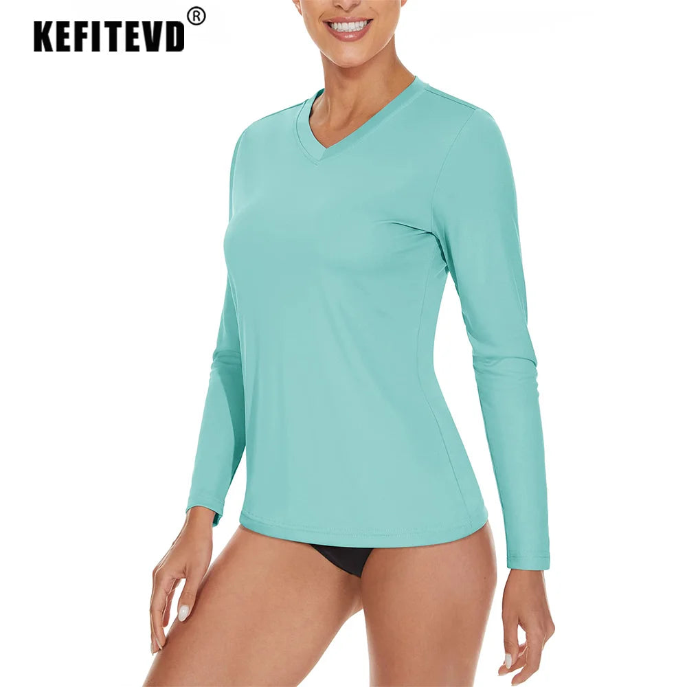 KEFITEVD UPF 50+ Women Long Sleeve T-shirts UV Sun Protection Outdoor Sport T Shirt Moisture Wicking Camping Hiking T-Shirts Tee