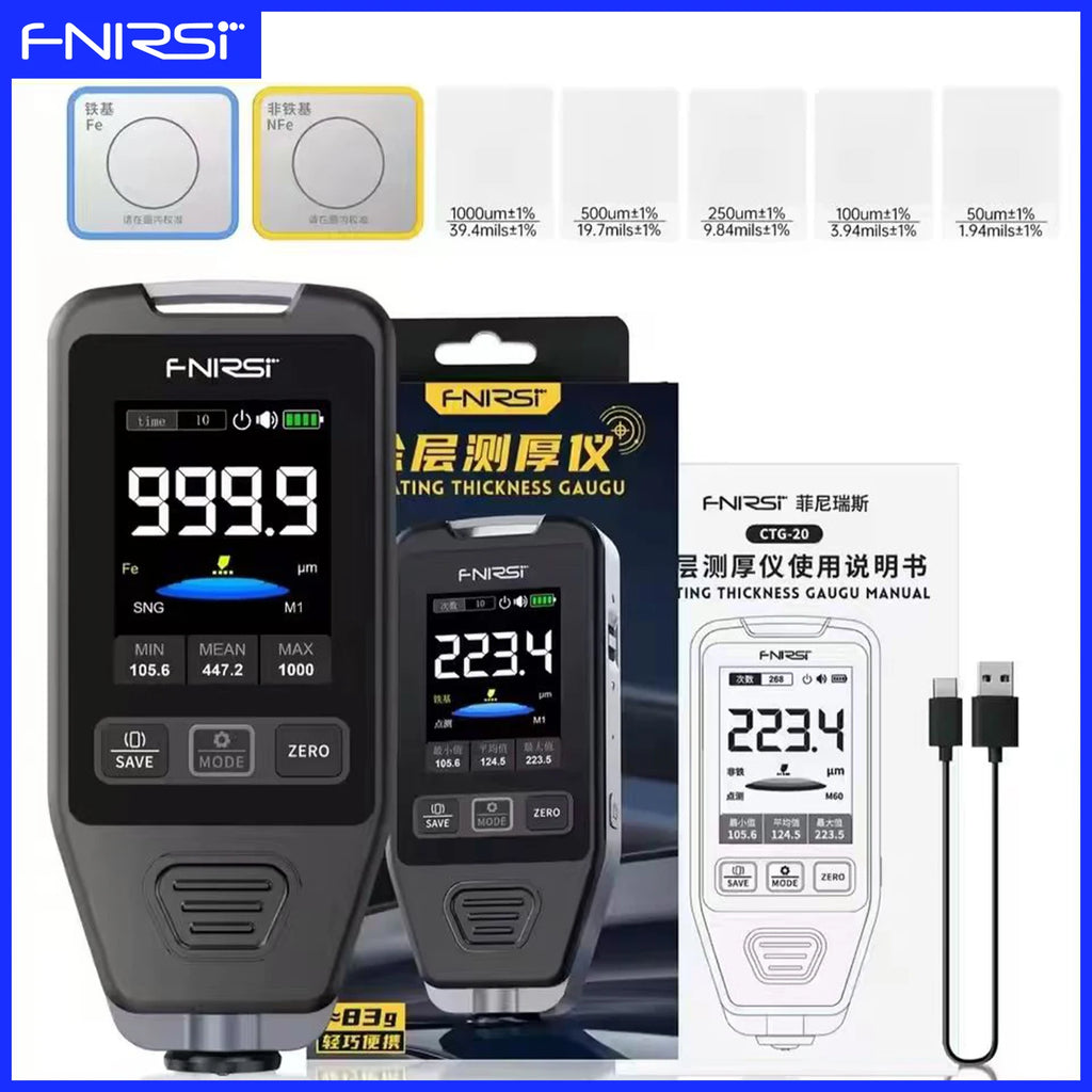 FNIRSI CTG-20 Coating Meter 0-1400μm Automotive Paint Thickness Gauge Non Destructive Automatic Substrate Identification